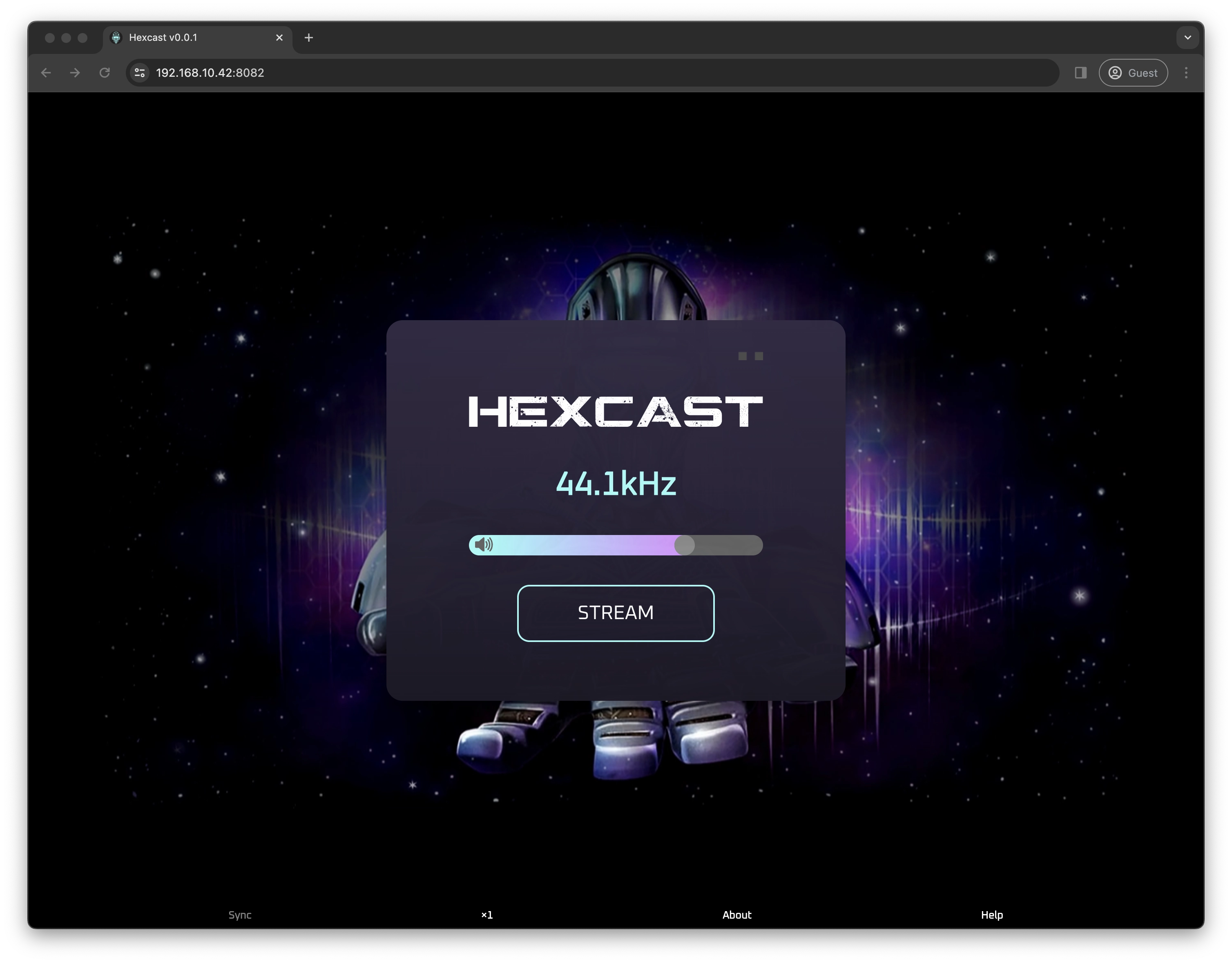 Hexcast browser screen